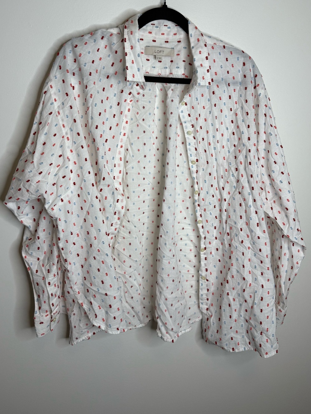 LOFT White Shirt with Red Dot Pattern size XL button down